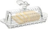 Bezrat Glass Butter Dish | Premium Butter Dish with Lid and Easy Grip Handle | Easy to Use and 100% Food Safe - Dishwasher Safe | Butterfly Addition
