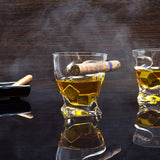 Bezrat Twist Old Fashioned Whiskey Tumbler With Side Mounted Cigar Holder, 10 Ounce + Whiskey Stones and accessories in Wooden Gift Box