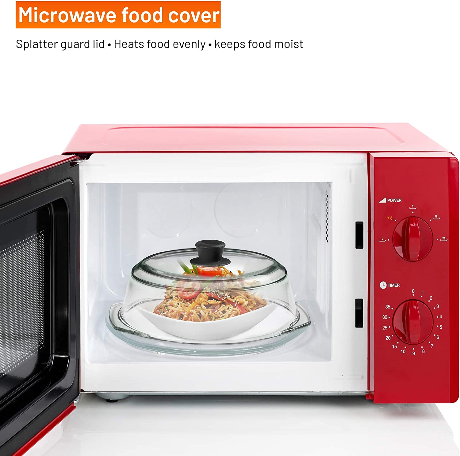 LSR Loreso Microwave Splatter Dish Cover - Heat Resistance Clear Glass, Vented Silicone Guard with Grip Handle, Collapsible, Blocks Popping Grease