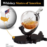 Whiskey Decanter on USA Map Tray - Etched Globe Liquor Decanter - Beverage Serveware - 850 ML