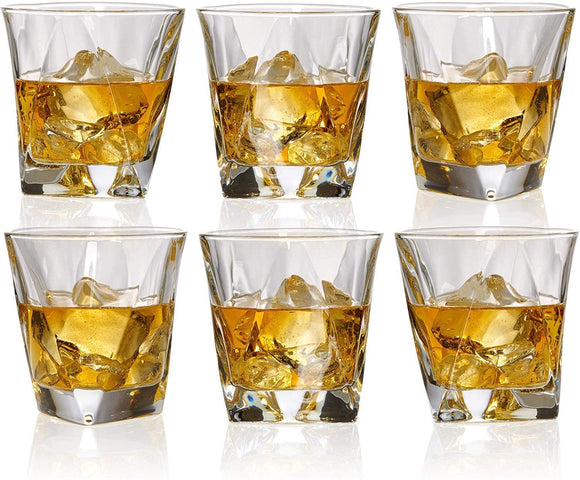 Set of 6 Angle Whiskey Glasses - Lead Free Old Fashioned Glass