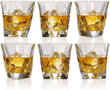 Set of 6 Angle Whiskey Glasses - Lead Free Old Fashioned Glass - Thick Weighted Bottom 10 Ounce Liquor and Spirits Tumbler