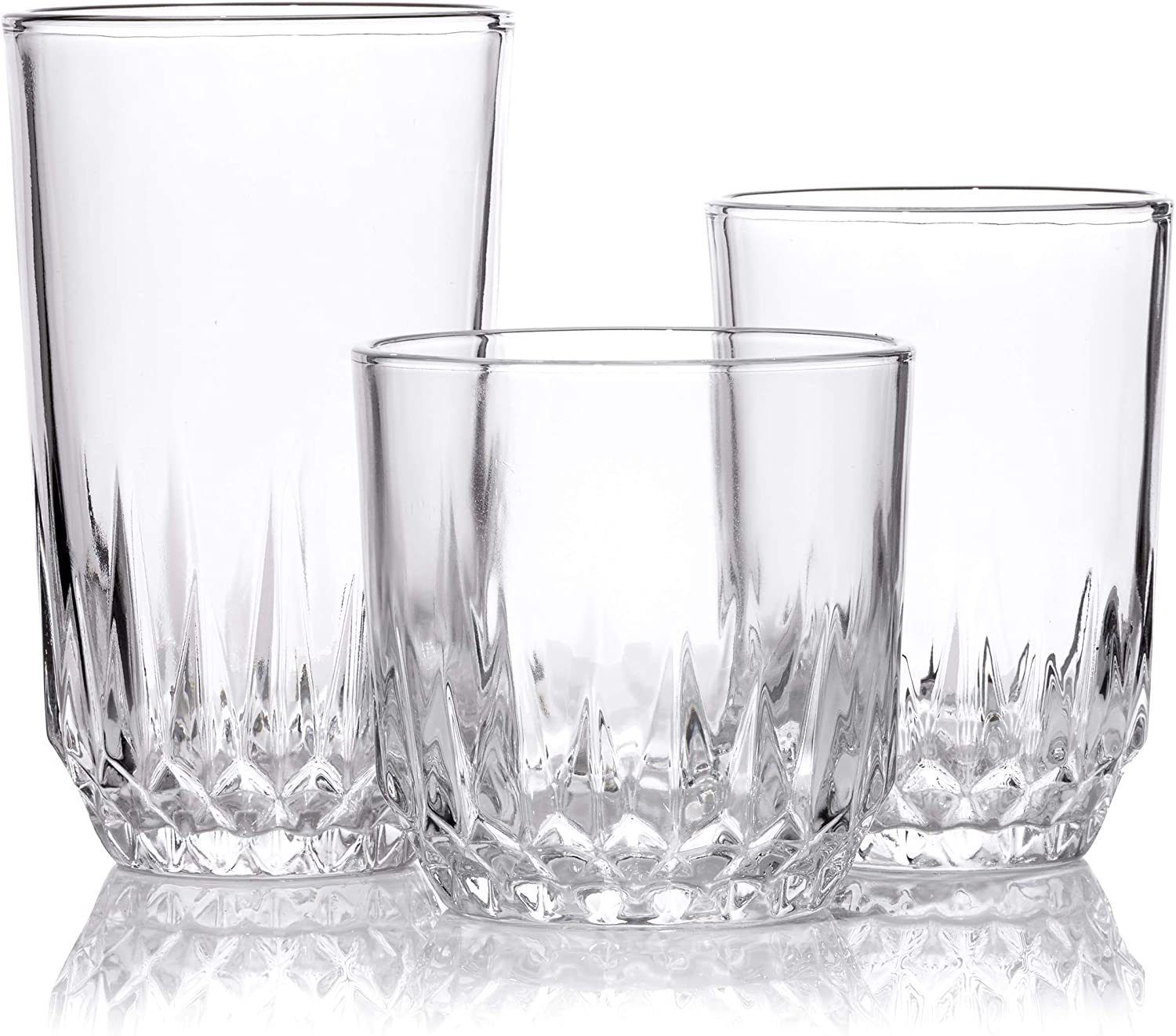 Durable Drinking Glasses [Set of 18] Glassware Set Includes 6-17oz