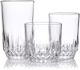 18-Piece Glassware Set Includes: 6 Piece 12 Oz. Highball Glasses, 6 Piece 10 Oz. Tumbler Glasses, and 6 Piece 8 Oz. Stemless Wine Glasses