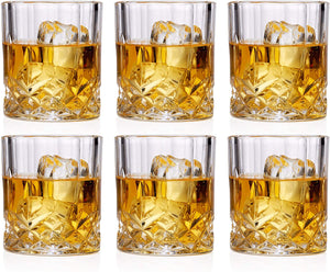 Bezrat Lead-Free Crystal Double Old-Fashioned Whiskey Glasses, SET OF 6, Heavy Base Barware Glasses Set, 8oz Drinking Glasses. Set of 2 Bar Drink Coasters Included