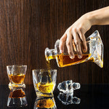 Bezrat Whiskey Glasses and Liquor Decanter Set | (2) Lead Free Crystal Bourbon Glasses with Matching Whiskey Decanter on beautiful wood tray | Glass Has a Sleek Square Twisted Bottom for Easy Handling