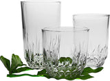 18-Piece Glassware Set Includes: 6 Piece 12 Oz. Highball Glasses, 6 Piece 10 Oz. Tumbler Glasses, and 6 Piece 8 Oz. Stemless Wine Glasses