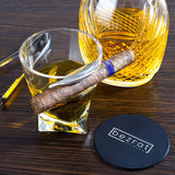 Bezrat Twist Old Fashioned Whiskey Tumbler With Side Mounted Cigar Holder, 10 Ounce + Whiskey Stones and accessories in Wooden Gift Box