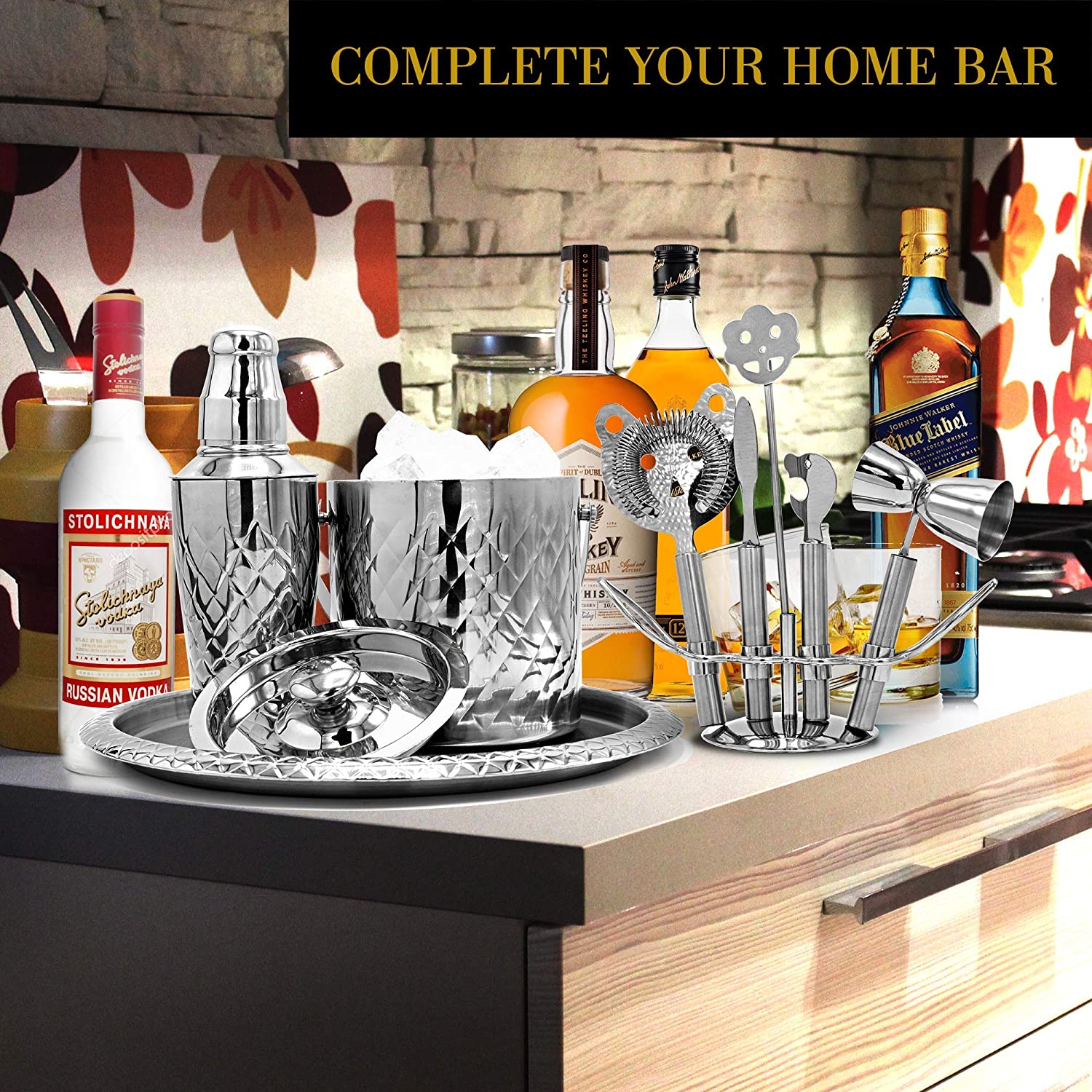 Bar Set By Bezrat – Stainless Steel Barware Accessories - Cocktail Kit