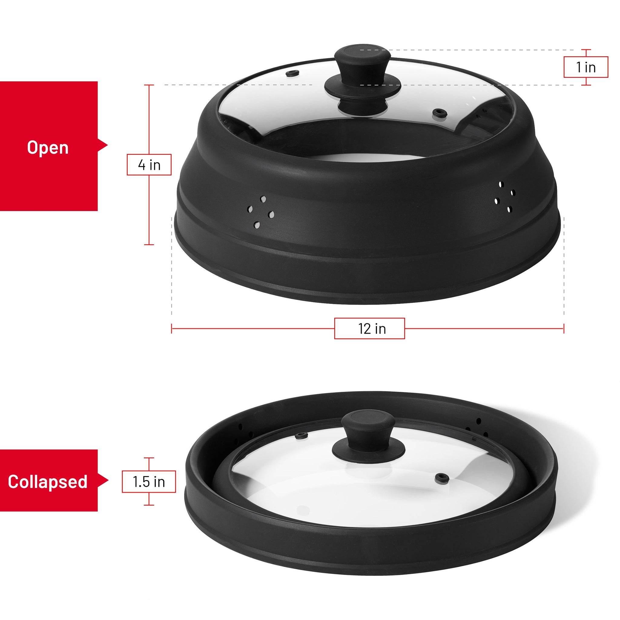 Vented Collapsible Silicone and Glass Microwave Plate Cover