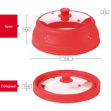 Vented Collapsible Silicone and Glass Microwave Plate Cover | Large 12-inch Splatter Guard Lid | 100% Food Grade | Dishwasher Safe (Red)