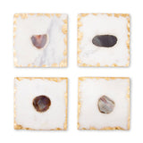 Bezrat Marble Coasters for Drinks - Square - Modern Gold Edge Agate Stone Coaster - Protect Table/Furniture from Water Marks Scratch and Damage