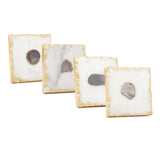 Bezrat Marble Coasters for Drinks - Square - Modern Gold Edge Agate Stone Coaster - Protect Table/Furniture from Water Marks Scratch and Damage