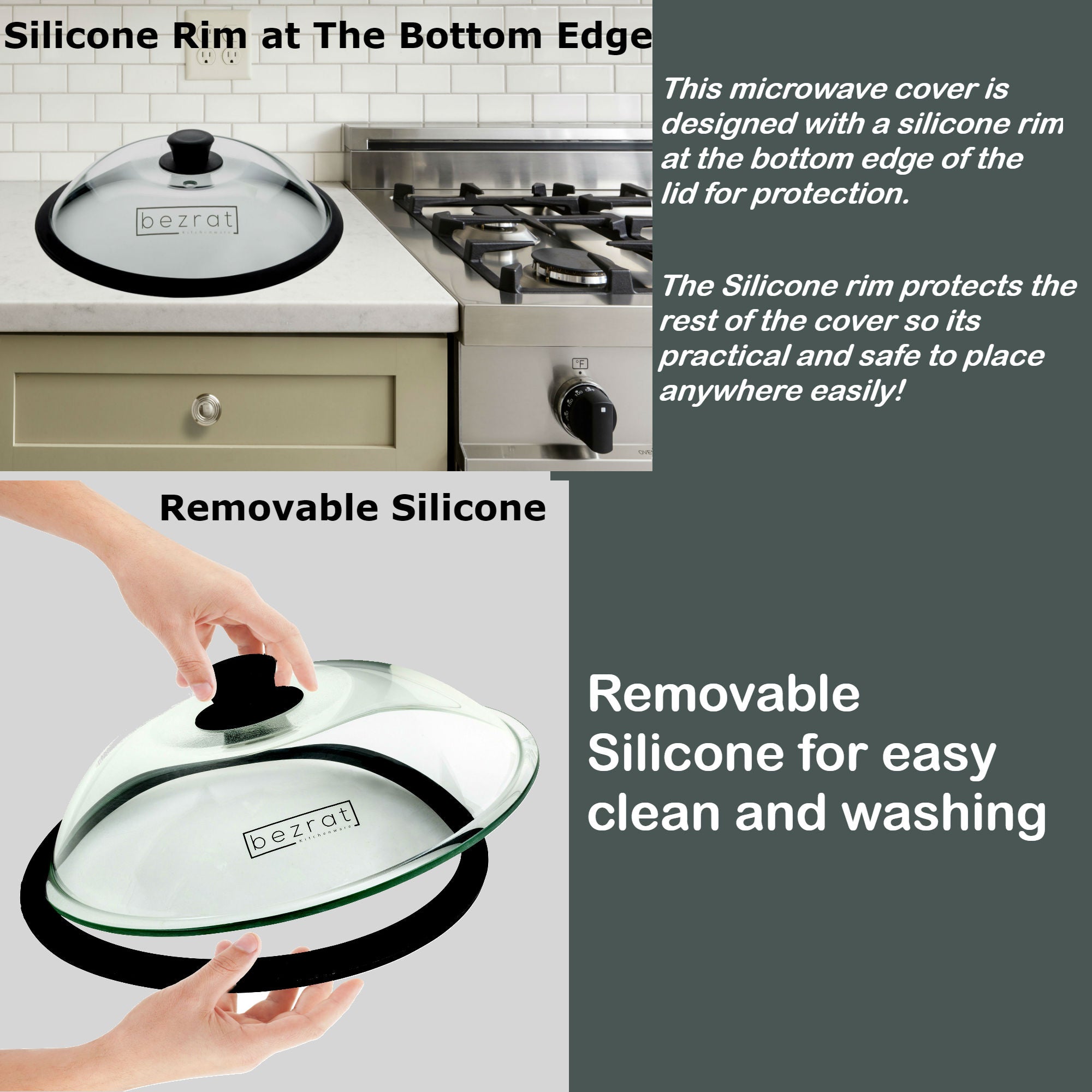 Microwave Splatter Cover, Microwave Cover for Food, Collapsible Plate Cover  Lid with Easy Grip Handle, Safe Tempered Glass and Silicone, Pot Cover