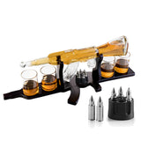 Whiskey Decanter Set + 4 Whisky Glasses on Rich Wood Classic Mahogany Base Tray with Chilling Stones Gift Packaging - Whiskey Dispenser for Liquor Scotch Bourbon - Christmas Holiday Gift