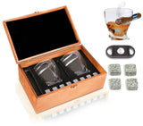 Bezrat Old Fashioned Whiskey Glasses With Side Mounted Holder, 10 oz + Whisky Chilling Stones and accessories in Wooden Box - Scotch Bourbon Set for Dad, Husband, Fathers Day, Birthday