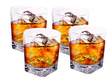 Bezrat Old Fashioned Decanter & Whiskey Glasses Set – On Rich Wood Mahogany Acrylic Glass Base Tray Stand – 4 Scotch Bourbon Glasses – Gift Packaging