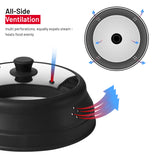 Vented Collapsible Silicone and Glass Microwave Plate Cover | Large 12-inch Splatter Guard Lid | 100% Food Grade | Dishwasher Safe (Black)