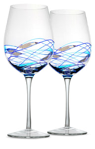 Bezrat Wine Glasses Set of 2, Hand Painted Wine Glasses, Drinkware Essentials, 11" H, 28oz Wine Lover Large Wine Glass, Glassware Gifts Ideas for Women Inspired by The 'Duomo di Milano' (Blue)