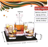 Bezrat Old Fashioned Decanter & Whiskey Glasses Set – On Rich Wood Mahogany Acrylic Glass Base Tray Stand – 4 Scotch Bourbon Glasses – Gift Packaging