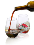 Bezrat Stemless Wine Glasses Set of Two | Hand Painted Large Premium Red and White Wine glasses | Lead-Free Crystal | Essential Wine Gift | 18 Ounces (Red)