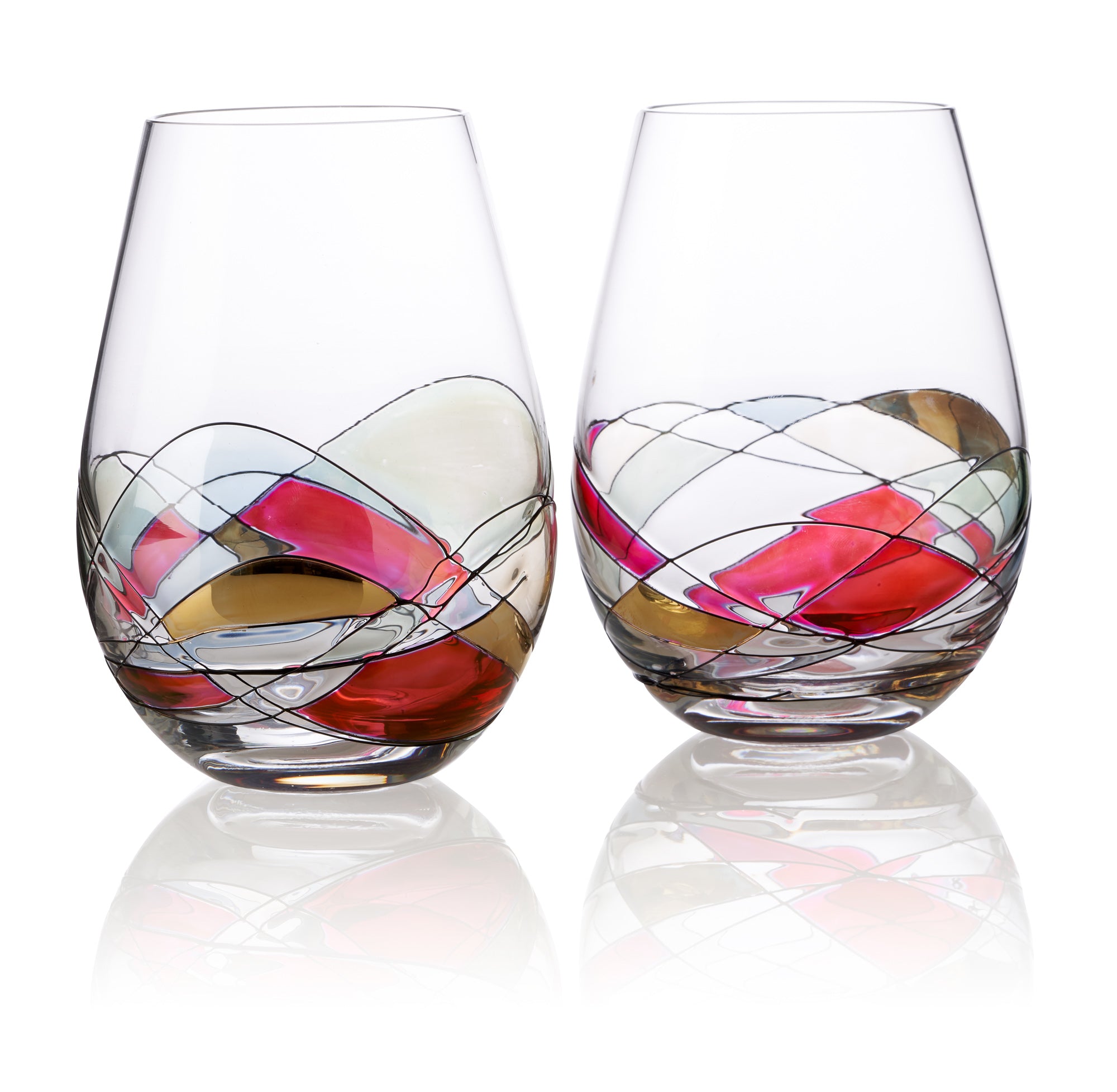 Bezrat Stemless Wine Glasses Set of 2, Hand Painted Large Premium Red Wine