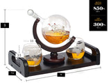 Bezrat Etched Globe Whiskey Decanter + 2 Whiskey Glasses 10 Oz. on Rich Wood Mahogany Base Tray with 2 Side Handle - Gift Packaging - Antique Ship Whiskey Dispenser for Liquor Scotch Bourbon Vodka 850