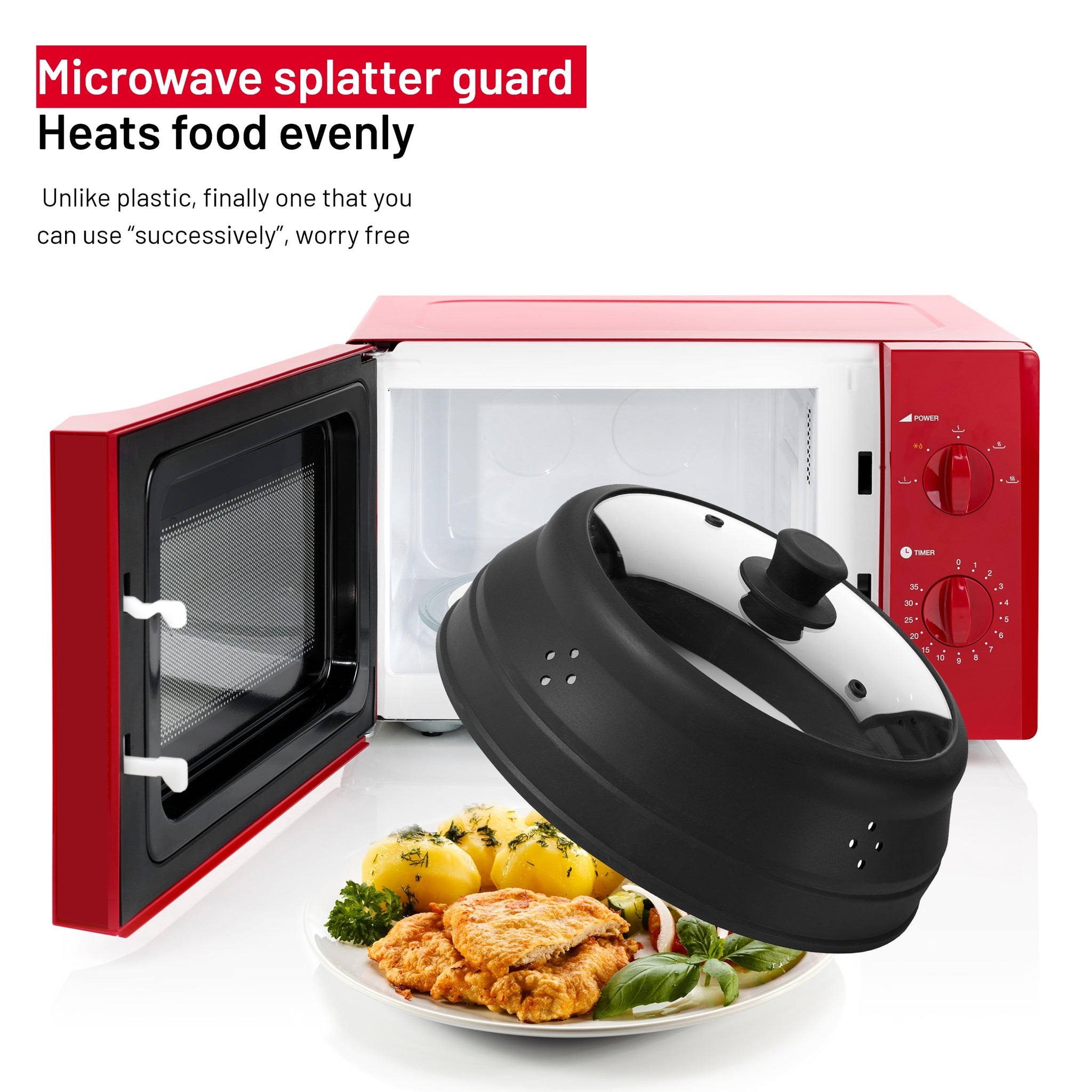 With foldable microwave splash cover, can be used in dishwasher, microwave  cover with steam hole 