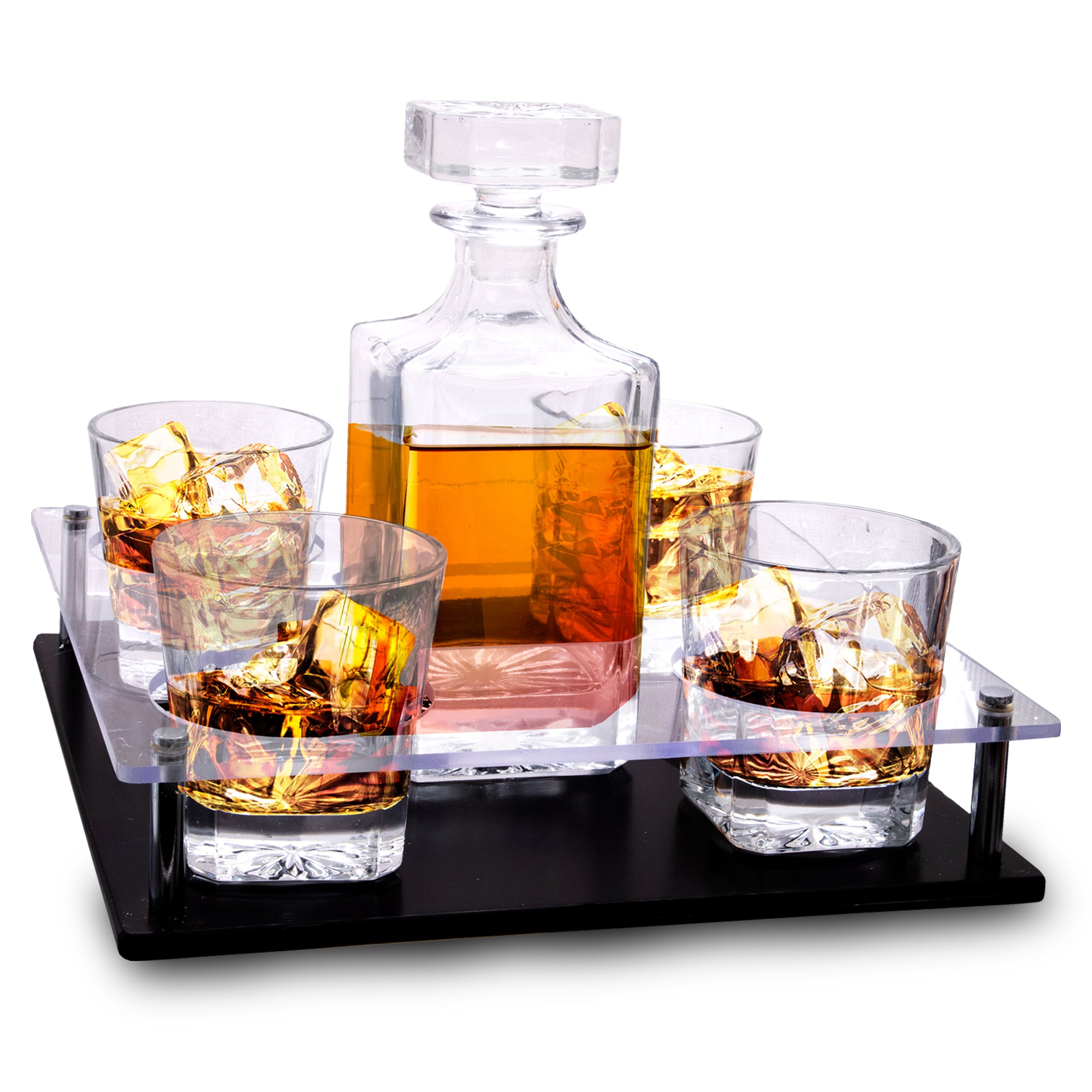 Bezrat Whiskey Glass Wood Stand Gift Set - Stone Tray - Scotch Bourbon